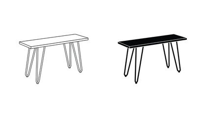 Minimalist bench with hairpin legs icon set in outline and solid black styles for modern furniture and interior design © Creative Assets