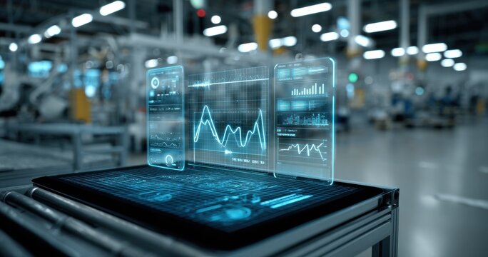 Modern digital interface displaying data analysis in manufacturing environment