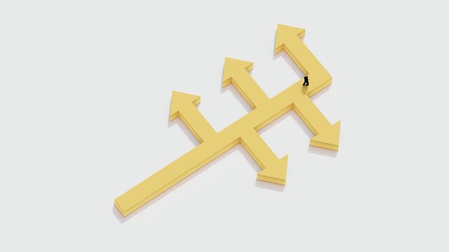 concept of multiple direction arrows showing decision making and strategic choices in business, career planning, leadership, and navigating different paths toward success