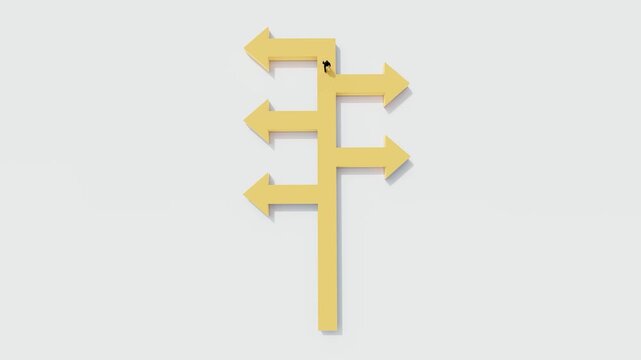 concept of multiple direction arrows showing decision making and strategic choices in business, career planning, leadership, and navigating different paths toward success