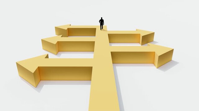 concept of multiple direction arrows showing decision making and strategic choices in business, career planning, leadership, and navigating different paths toward success