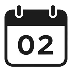 Fototapeta premium Simple black calendar page icon with number two calendar schedule reminder business interface isolated organizer deadline
