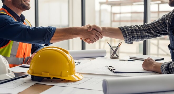Robot handshake with construction worker