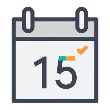 Flat style calendar icon with date fifteen and green orange checkmark calendar checkmark schedule planning business deadline