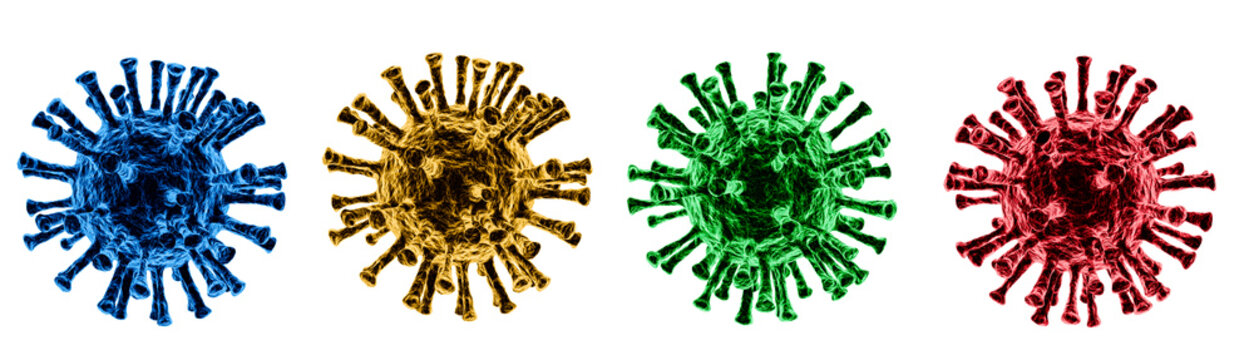 Set of viruses with isolated backgrounds. A collection of viruses, bacteria, diseases, and flu viruses. Blue, red, yellow, and green viruses with isolated backgrounds.