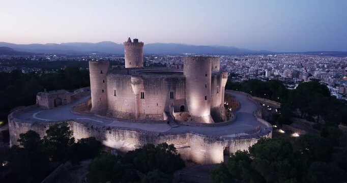Twilight Aerial View Bellver Castle Palma de Mallorca