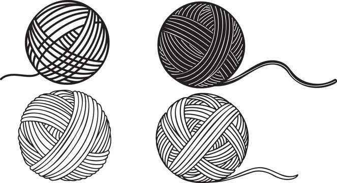 Ball of yarn continuous line sign. Round skein of knitting thread isolated on white background. Merino for knit needles, cotton for crochet. Crafting hobby. Vector sketch symbol for handmade