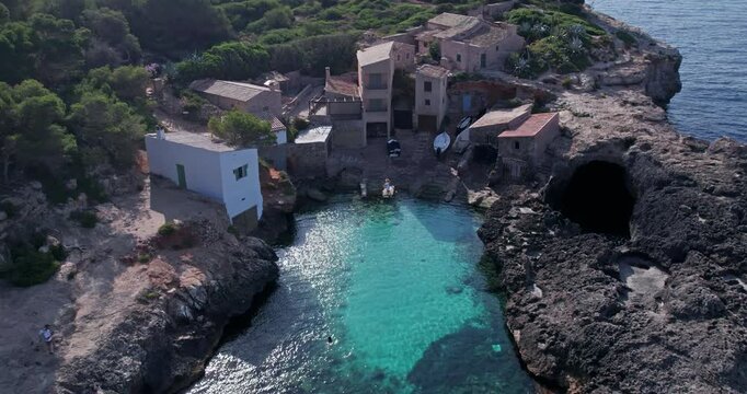 Woman on Beach Cala S Almonia Mallorca Aerial View Summer Vacation