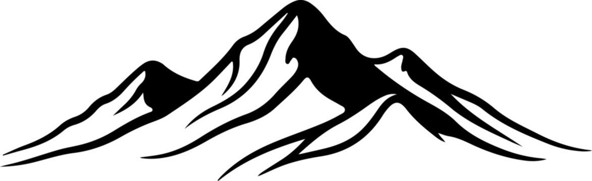Black mountain range silhouette, vector mountain landscape, simple iconic peaks, minimalist illustration