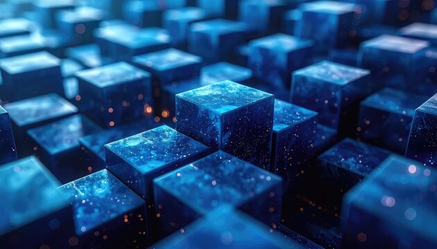 Abstract illustration of blue cubes with depth and sparkling details