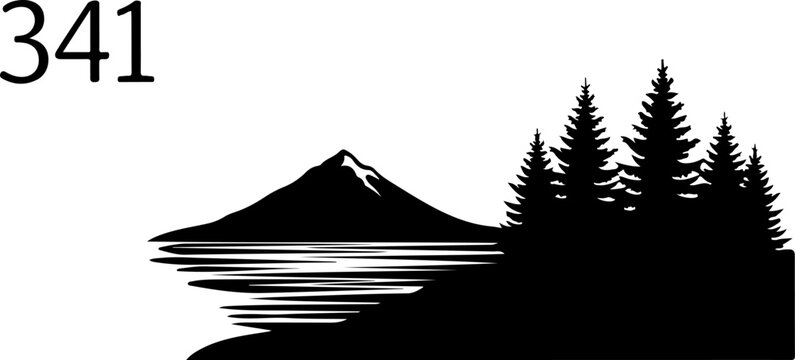 Mountain, trees, landscape, silhouette, vector icons, 341