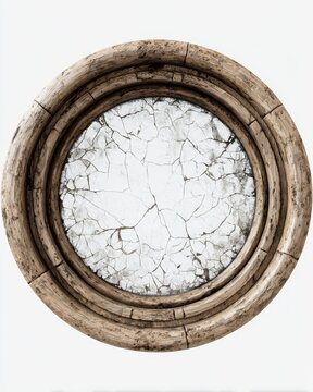 Round cracked antique wooden frame isolated vintage decorative element