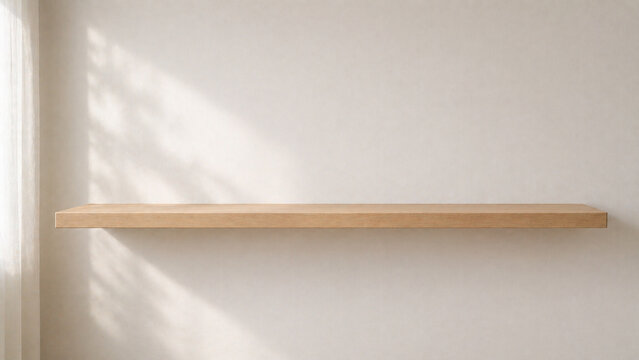 clean empty shelf on wall soft lighting minimal storage background
