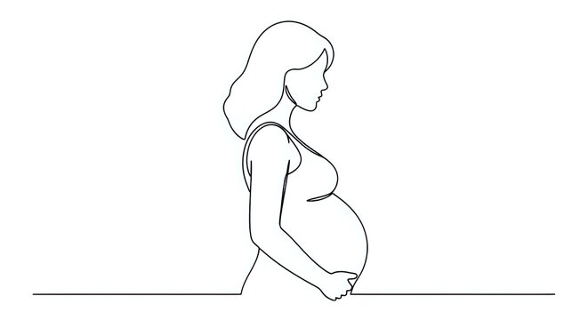 Minimalist line drawing of a pregnant woman with line art white background single line pregnant