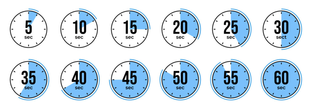 Set of timer icons showing 5 to 60 seconds intervals