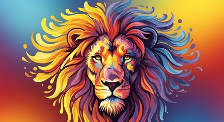 Obraz premium vibrant abstract lion portrait with colorful flowing mane and dramatic lighting