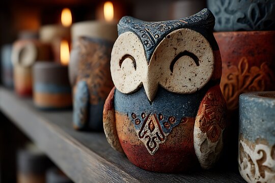Detailed soapstone owl carving shelf decor high resolution picture