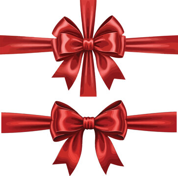 Realistic red bow and ribbon vector