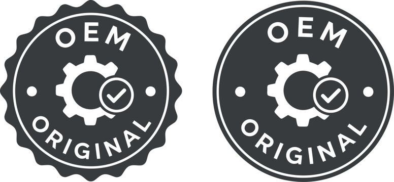OEM Original Badge Icons Set with Gear and Check Mark for Authentic Product Certification Labels