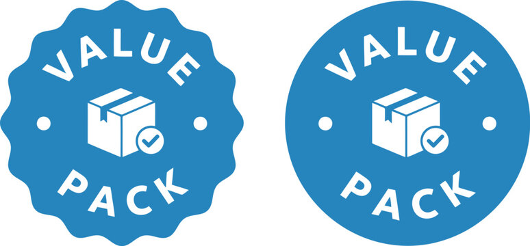 Blue Value Pack Badge Icons with Box Symbol for Promotions and Discounts