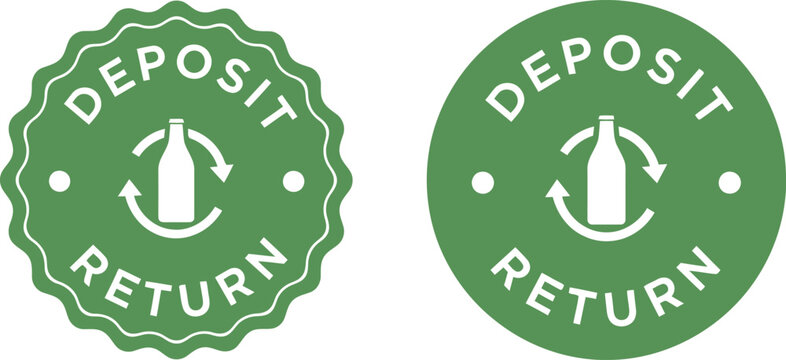 Green Deposit Return Icons with Bottle and Arrows for Recycling and Sustainability Campaigns