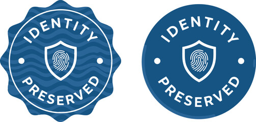 Fototapeta premium Blue Identity Preserved Badge Icons with Shield and Fingerprint for Security and Certification Labels
