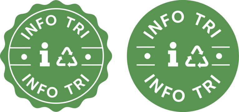 Green recycling information icons with eco-friendly symbols for sustainable packaging and waste sorting