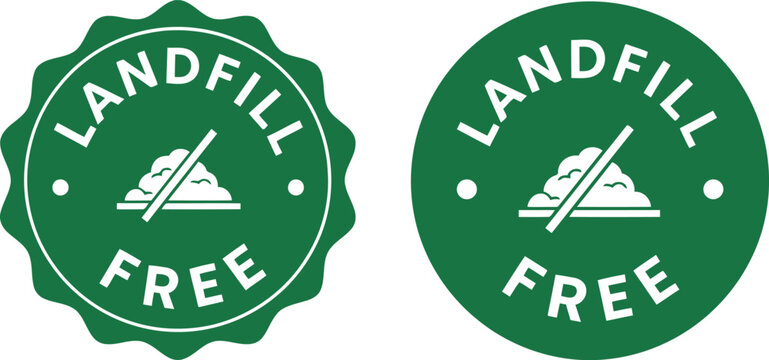 Landfill Free Badge Icons &ndash; Green Eco-Friendly Waste Reduction Certification Labels Vector Set