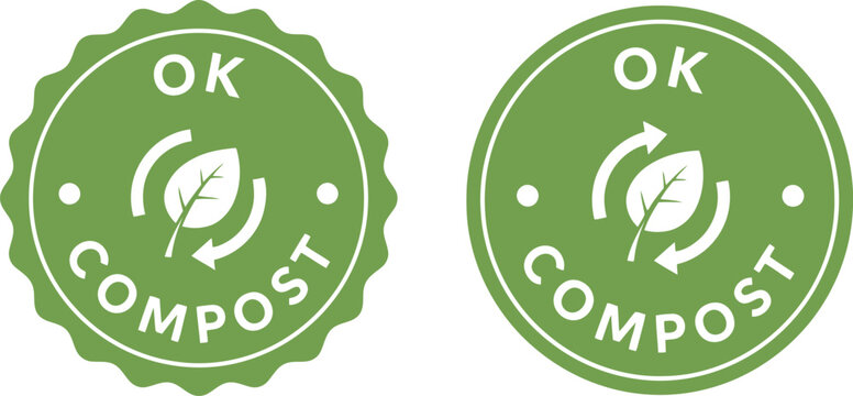 Green OK Compost Certification Badge Icons for Eco-Friendly Packaging and Sustainable Products