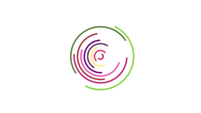 Spinning circles cut half in different colors in a white background 