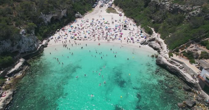 Aerial View People Enjoying Cala Llombards Beach Palma de Mallorca Spain