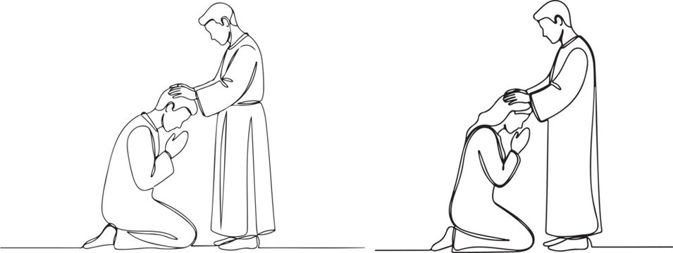 Jesus Christ healing a man Continuous one line drawing.