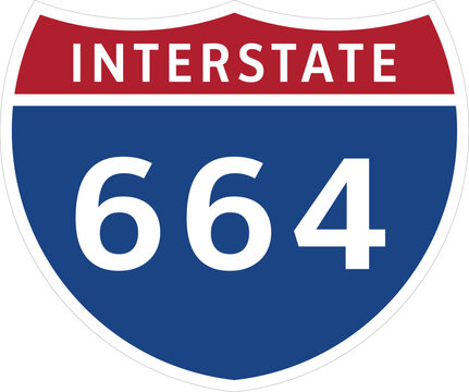 I-664 Interstate Highway System Design Sign Clipart Icon Transparent Background.