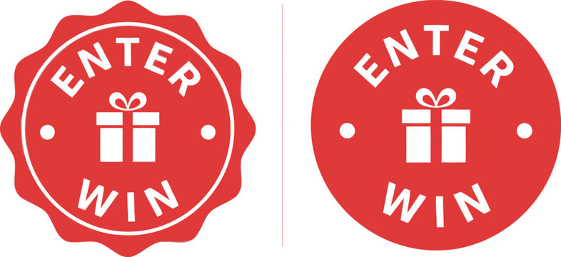 Red Enter to Win Badge Icons with Gift Box Symbol for Contest Promotion and Giveaway Marketing