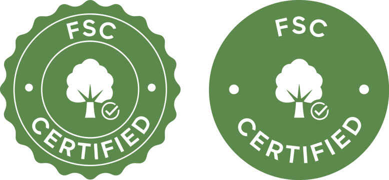 FSC Certified Badge Icons Set &ndash; Green Eco Friendly Forest Stewardship Council Certification Labels Vector