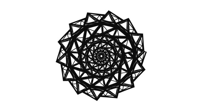 Abstract black geometric spiral shape made of intersecting lines on a simple design