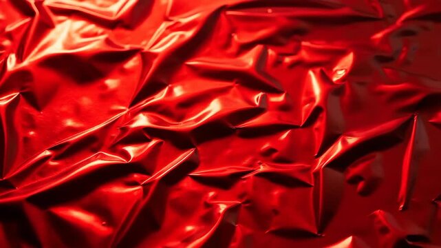 Abstract red chrome metallic foil wallpaper background closeup macro 
