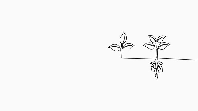 Plant growth continuous one line 4K animation video for minimalist nature background