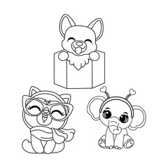 Fototapeta premium A cute animal colorig bookpages for kids in black and white outline, KDP, kids, line art, coloring book page , Illustration 