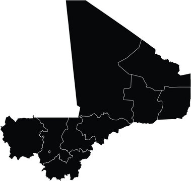 Map of Mali With Administrative Regions Silhouette Editable Vector