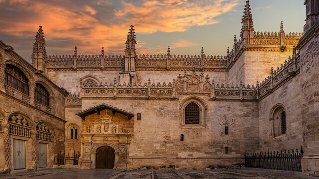 Historic Royal Chapel of Granada With Ornate Facade and Decorative Spires, Granada, Spain