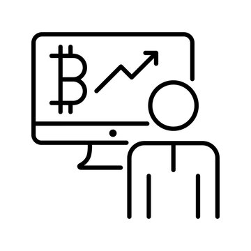 Cryptocurrency broker icon. Business and financial services line symbol. Black and white.