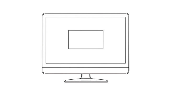 Line drawing of computer monitor with square screen on stand transparent background