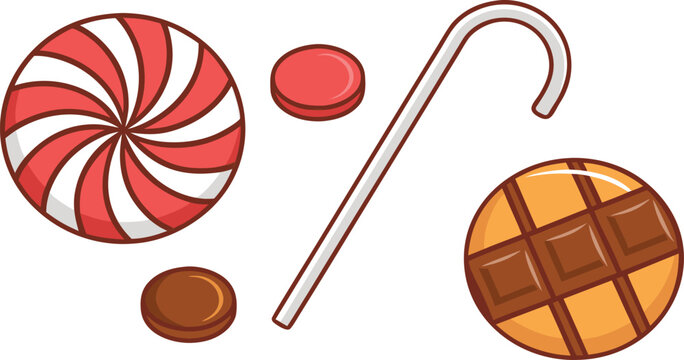 Assortment of colorful candy and sweets in flat lollipop