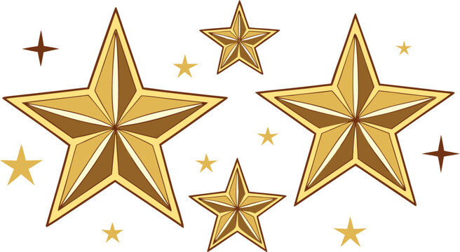 Radiant golden starburst shapes with scattered sparkles on white