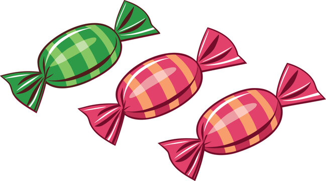 3 d glossy pink and green candy lollipops with leaves set