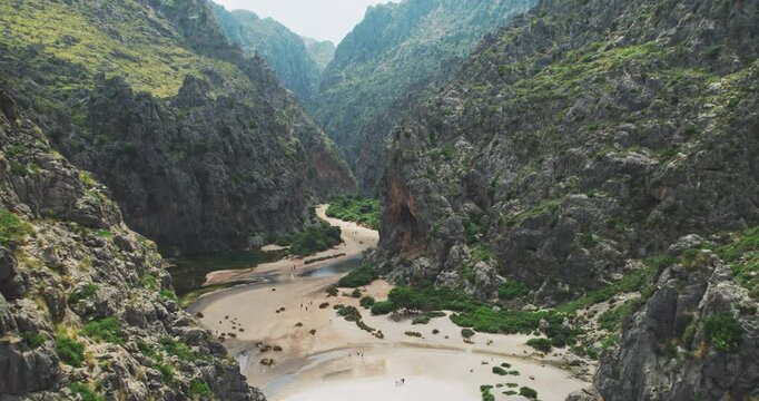 Aerial View Torrent De Pareis Canyon Sa Calobra Mallorca Spain