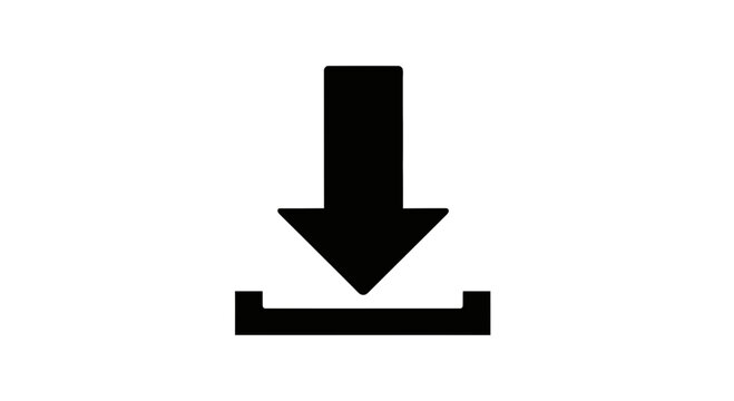 Black download icon with a simple arrow pointing down towards a horizontal line base