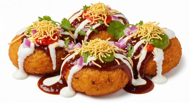 Aloo tikki chaat with yogurt and toppings