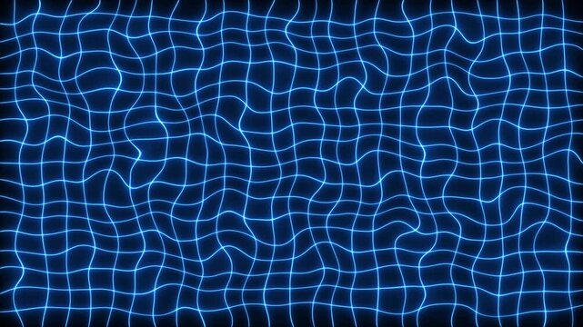 Glowing blue neon grid background, with wavy liquid, motion effect for, abstract digital technology presentations